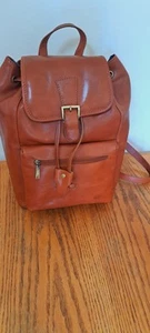 David Jones Paris Tan Leather Backpack Rucksack Bag – Split Leather, 35cm x 26cm - Picture 1 of 12