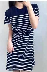 Polo Ralph Lauren Dress Sz XL Striped Navy Blue White Preppy Classic White Pony - Picture 1 of 8