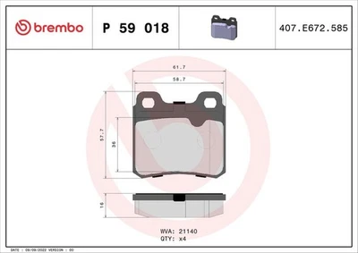 BREMBO Brake Pad Set Rear Axle Braking Fits Opel Astra Calibra Saab 900 Vauxhall - Image 1 of 4