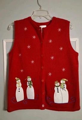 Ugly Red Sweater Vest Breckenridge Embellished Snowman S Teacher Granny Core - Image 1 of 4