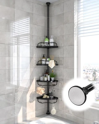 Corner Shower Caddy Tension Pole - 125 Inch Tall Adjustable Inside Organizer - Imagem 1 de 4