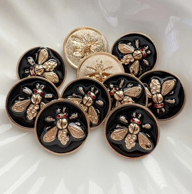 10PC Gold Black Enamel Bee Shank Metal Buttons 23mm - Image 1 of 2