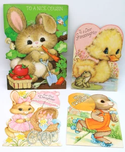 VINTAGE GREETING CARDS - Lot of 4 Anthropomorphic Bunnies/Duckling 70/80s Signed - Picture 1 of 4