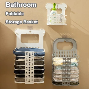 Bathroom Foldable Wall Storage Basket Clothes Laundry Hamper Bath Caddy Shelf US - Picture 1 of 14