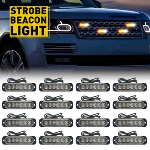 16X Amber/White Beacon 6LED Emergency Car Truck Hazard Warning Strobe Flash Lamp - Picture 1 of 10