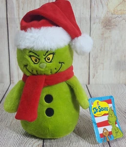 Aurora Dr Seuss Plush Grinch Snowman Stuffed Toy Green Red 9" 2022 New With Tags - Picture 1 of 7