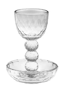 Clear Crystal Kiddush Cup With 3 Three Balls Stem With Tray 5 1/8" Tall - Picture 1 of 1