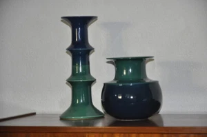 Rosenthal Studio Linie Tapio Wirkkala Set Vase & Kerzenständer blue green - Picture 1 of 12