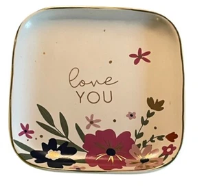 Karma "Love You" 5" Square Trinket Jewelry Dish Tray Floral Ceramic Gift - Picture 1 of 4