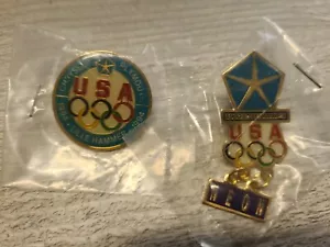 VTG - LOT of 2 - USA Olympics 1994 Lillehammer Chrysler Neon Lapel Pin & Tietack - Picture 1 of 3