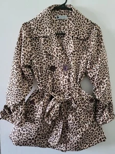 Fuer Xiaotianshi Women Leopard Print Double Breasted Trench Coat Size XS - Picture 1 of 6