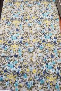 1950's Heavy Drape Curtain Fabric Floral Teal Blue Gray Yellow 104" x86" Unused - Picture 1 of 4