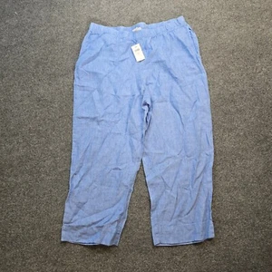 J Jill Carpi Pants Womens Size 1X Blue Linen Cropped Elastic Waist Beachy Casual - Picture 1 of 11