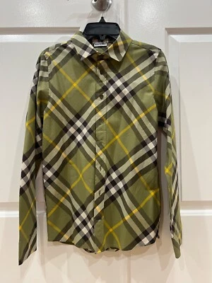 Camisa Burberry Boys Verde Logo Estampado Owen Check Algodón Talla 12 Botones Alcachofa Foto 1 de 4
