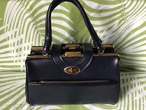 Vintage dunkelblau Original Pocketbook Double Header Handtasche Umhängetasche Handtasche Retro - Bild 1 von 9
