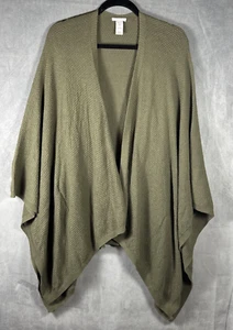 Pure Jill J. Jill Cape Poncho Einheitsgröße Baumwollmischung olivgrün Strick vorne offen - Bild 1 von 3