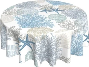 Coastal Theme Tablecloth 70 Inch Round Nautical Beach Design For Dining Table - Picture 1 of 7