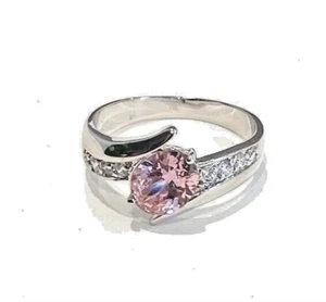 Pretty Bright Pink Sapphires 18K White Gold Plated Ring Size 10 - Picture 1 of 2