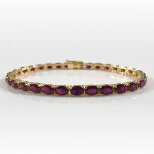 Yellow Gold Plated over Solid 925 Sterling Silver Lab Ruby Tennis Bracelet Red - Picture 1 of 1