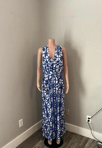 MICHAEL KORS Women's Glazed Tile Maxi Dress Royal SIZE 8 BLUE WHITE #35 - Picture 1 of 12