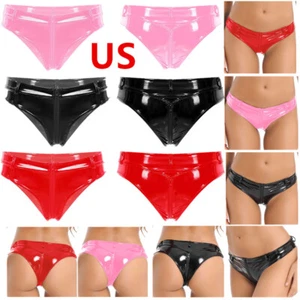 Women's Shiny Wet Look Booty Shorts High Waisted Zipper Crotch Cheeky Pants - Picture 1 of 39
