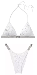 VICTORIA'S SECRET BRIDE TRIANGLE SHINE STRAP SWIM BIKINI + BRAZILIAN BOTTOM NWT - Picture 1 of 6