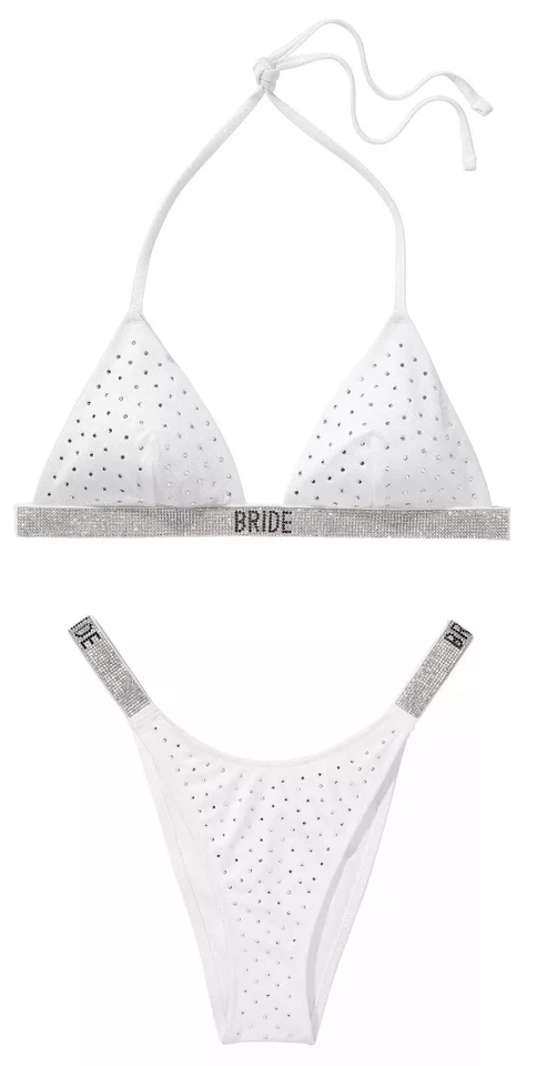BIKINI DE NATACIÓN VICTORIA'S SECRET BRIDE TRIÁNGULO BRILLO CORREA + PARTE INFERIOR BRASILEÑA NUEVO CON ETIQUETAS Foto 1 de 1
