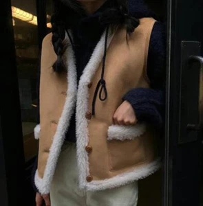 Damenmode Winter V-Ausschnitt locker warm Fellfutter ärmellose Jacken Weste Mäntel - Bild 1 von 12
