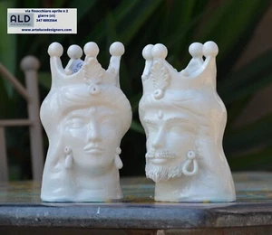 Teste di moro bianche ceramica di Caltagirone coppia vasi soprammobili - Foto 1 di 8