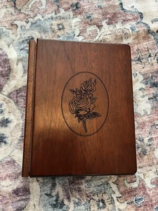 Wooden 6-Ring Binder Engraved on Front and Inside 10" x 8" Flower - Picture 1 of 4