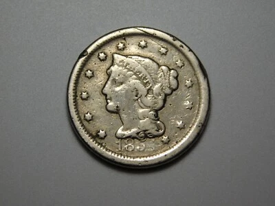 OLD US  COINS  1854  BRAIDED HAIR LARGE CENT SILVER COLORED - Image 1 of 4