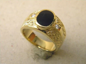 Men's Oval Black Onyx 2 CZ Yellow Gold Plated Ring New Size 10 Free Shipping - Picture 1 of 5