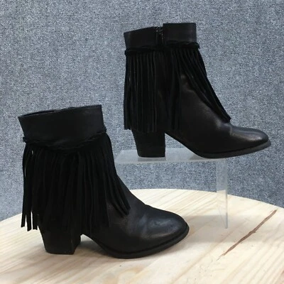 Sbicca Boots Womens 6 Vintage Collection Fringe Ankle Booties Heels Black Zipper - Image 1 of 4