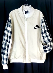 NIKE SIGNATURE SPORTSWEAR BOMBER JACKET- NSW/LT BONE/BLK & OFF WHITE PLAID - XL - Picture 1 of 23