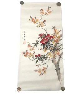 Papel de arroz firmado estampado acuarela china pintura flor de cerezo 8,5 x 17,5 - Imagen 1 de 9