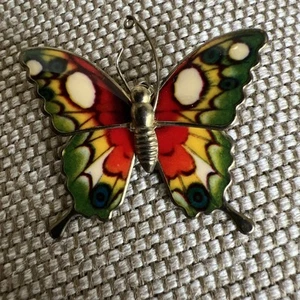 Vintage Brooch Butterfly Green Orange Cream Resin Gold Tone Boho Pendant READ - Bild 1 von 6