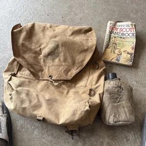 VINTAGE BOY SCOUTS OF AMERICA RUCKSACK & KANTINE und Handbuch 1970 - Bild 1 von 8