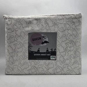 Set lenzuola spettrali Halloween luna piena regina fantasmi casa 4 pezzi bianco grigio Halloween - Foto 1 di 3