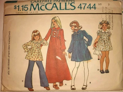McCall's 4744 Dress Gown Top Sewing Pattern Girls 5 VTG 70's Cut Velveteen Long - Image 1 of 4