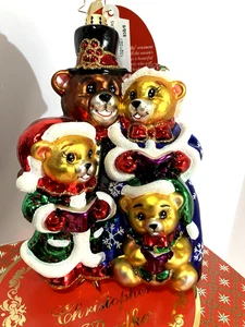 Christopher Radko Christmas Ornament BEAR FAMILY CAROLERS New In Box Blown Glass - Picture 1 of 15