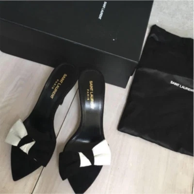Sandalias Saint Laurent Tacones Cinta Negra Mujer Talla EU 37 US 7 De Japón - Imagen 1 de 4
