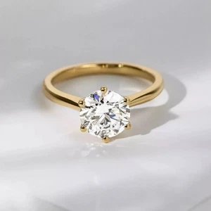 Solid 14k Yellow Gold Lab Grown Diamond Round Cut 2.00Ct Engagement Wedding Ring - Picture 1 of 9