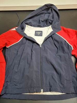 Abercrombie & Fitch Womens Bomber Jacket Small Navy Blue Red Raglan Colorblock - Изображение 1 из 4