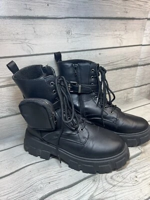 Olivia Miller Women's Fashion Shoes Black Vegan Ankle Combat Boots US 6 Chunky - Image 1 of 4