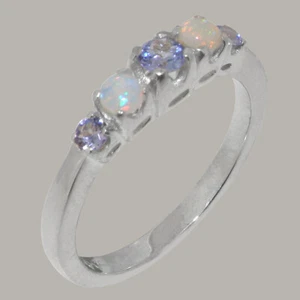 Massiver 925 Sterling Silber natürlicher Tansanit & Opal Damen Bandring - Bild 1 von 5