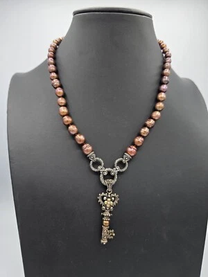 Barbara Bixby Vintage Bronze Pearl Sterling Silver&18K Gold Necklace Key Pendant - Image 1 of 4