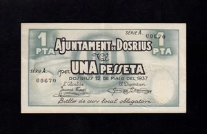 F.C. DOSRIUS (BARCELONA) , 1 PESSETA 1937 , SERIE A , EBC+ . - Picture 1 of 2