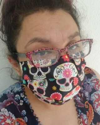 SUGAR SKULL PRINT FABRIC FACE MASK  Washable Print Fabric make USA - Image 1 of 4