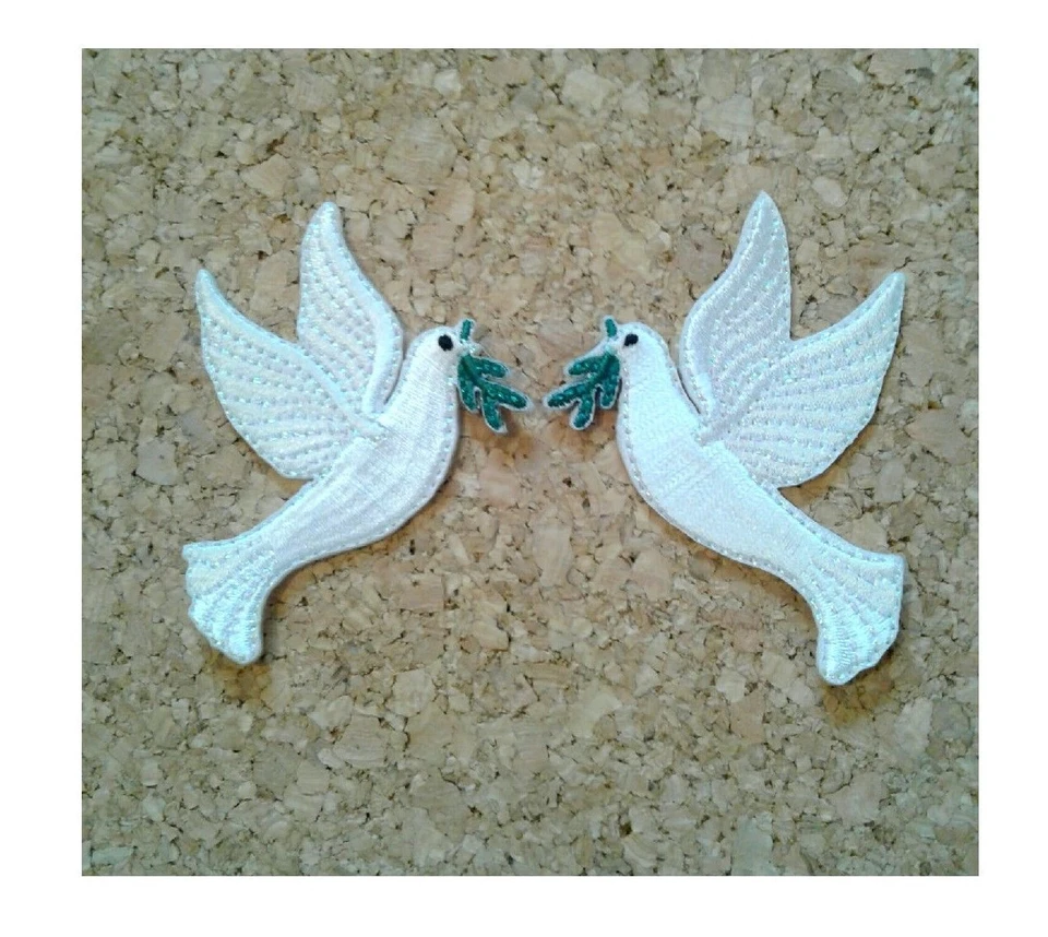 Paloma - Con Rama de Olivo - Paz - Hierro Bordado en Parches - Juego de 2 - C Foto 1 de 1