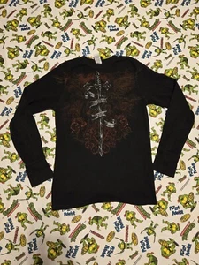 2008 Y2K Style Miami Ink Thermal Long Sleeve Shirt Flowers Sword Mens Sz Large - Picture 1 of 5